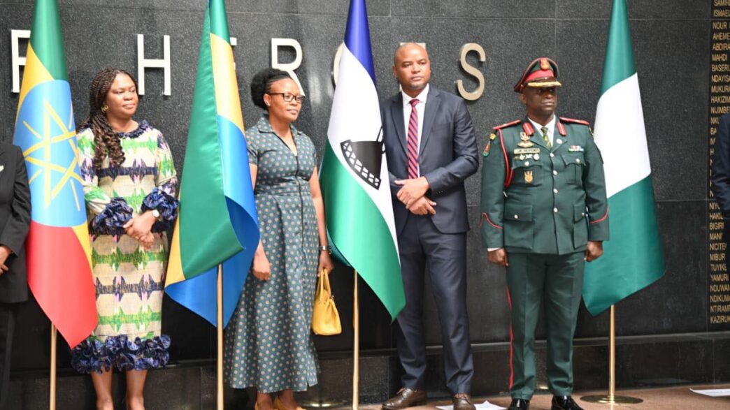 H.E. Ambassador Ntsiuoa Sekete of Lesotho oversees the ceremonial raising of the national flag at the African Union,