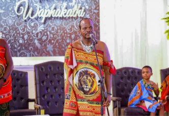 His Majesty King Mswati III addresses worshippers during the Easter service at Engabezweni Royal Residence in Lobamba yesterday.