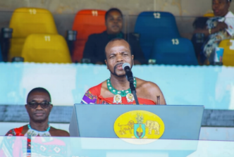His Majesty King Mswati III addressing worshippers at Somhlolo Stadium during the national Easter service. Photo by EPN.