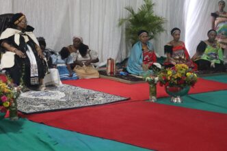 Her Majesty the Indlovukazi, the Queen Mother, addressing church leaders at Ludzidzini Royal Residence. Photo by Eswatini Ministry of Home Affairs.