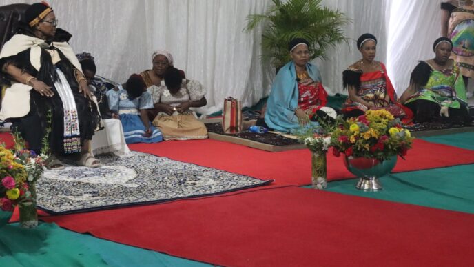 Her Majesty the Indlovukazi, the Queen Mother, addressing church leaders at Ludzidzini Royal Residence. Photo by Eswatini Ministry of Home Affairs.