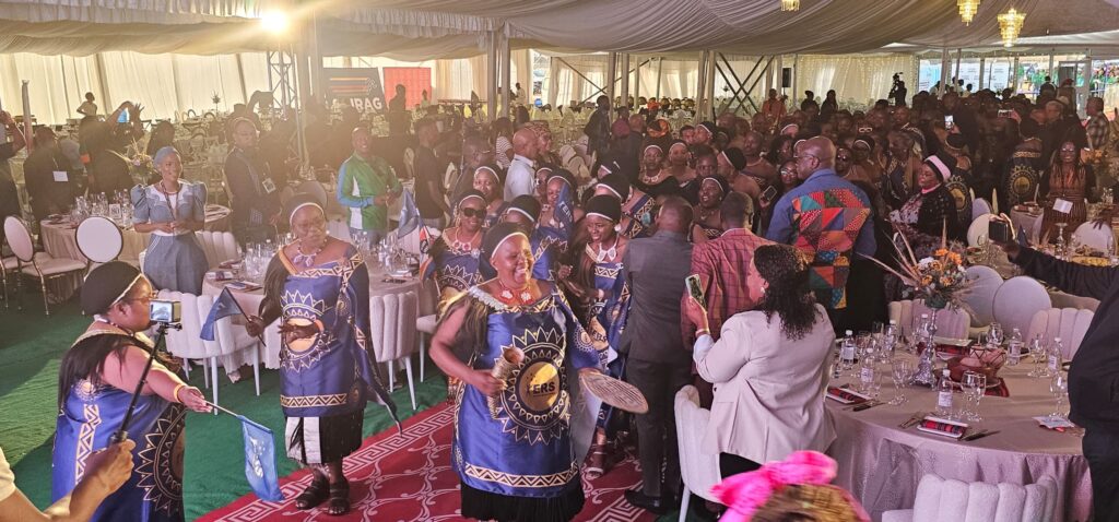Eswatini Revenue Service athletes and officials showcase traditional song and unity during the SAIRAG 2026 opening ceremony in Swakopmund, Namibia. Photo by ERS