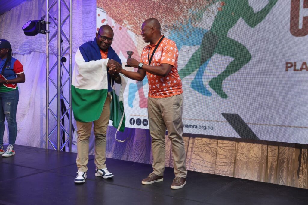 RSL athletes proudly receive their medals at SAIRAG 2026 in Swakopmund, Namibia, showcasing skill and determination across multiple sports. Photo by RSL.