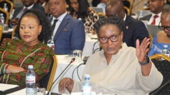 Senator Pholile Shakantu and Deputy Prime Minister Thulisile Dladla seated during the workshops at Happy Valley Hotel.