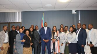Prime Minister Russell Mmiso Dlamini with Government Communications Officers at the Private and Cabinet Office during a session on enhancing national communication and public information in Mbabane.