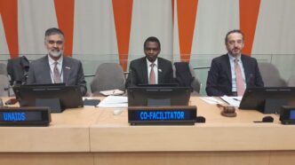 Ambassador Masole of Botswana during informal consultations at the United Nations ahead of the 2026 High Level Meeting on HIV and AIDS.