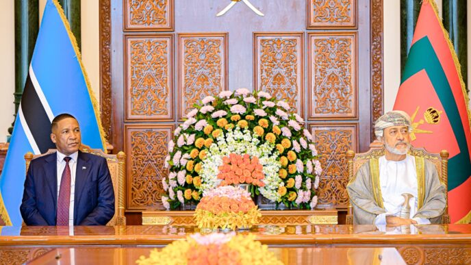 Botswana President Duma Gideon Boko and Sultan of Oman Haitham bin Tariq pictured together during the signing ceremony of energy, minerals and petroleum agreements in Oman. Photo: Supplied