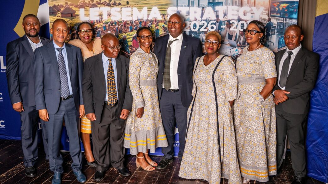 Lesotho Deputy Prime Minister Nthomeng Majara, LNDC Chief Executive Officer Thabo Khasipe, Minister of Trade Industry and Business Development Mokhethi Shelile and other dignitaries and industry leaders pose for a group photo during the official launch of the Letsema Strategy 2026 to 2031 at Avani Maseru. Photo: Supplied