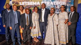 Lesotho Deputy Prime Minister Nthomeng Majara, LNDC Chief Executive Officer Thabo Khasipe, Minister of Trade Industry and Business Development Mokhethi Shelile and other dignitaries and industry leaders pose for a group photo during the official launch of the Letsema Strategy 2026 to 2031 at Avani Maseru. Photo: Supplied