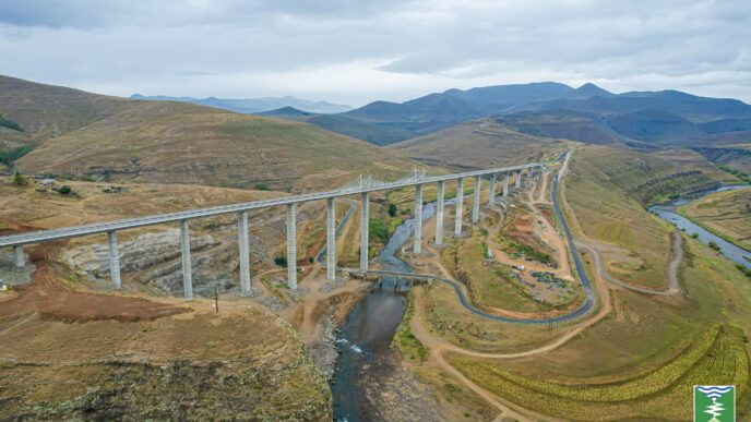 The Senqu Bridge, constructed at a cost of approximately R2.4 billion, spans about 825 metres across the Polihali Reservoir site in Mokhotlong District, Lesotho.