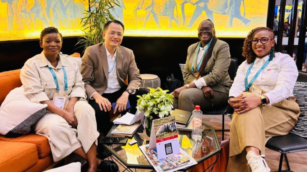 Botswana Tourism Organisation Board Member Olivia Adams and China Ready Chief Executive Marcus Lee pictured during their strategic meeting on the sidelines of World Travel Market Africa 2026 in Cape Town. Photo: Supplied