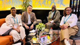 Botswana Tourism Organisation Board Member Olivia Adams and China Ready Chief Executive Marcus Lee pictured during their strategic meeting on the sidelines of World Travel Market Africa 2026 in Cape Town. Photo: Supplied