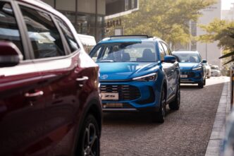 MG3 and MG ZS Pro vehicles lined up during a media test drive hosted in Cape Tow