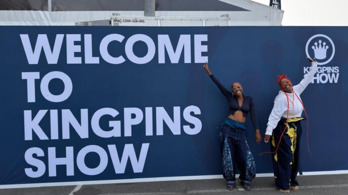 Bohloeki and Boikokobetso Sibolla, the Lesotho sisters behind sustainable denim label Insyd/Owt Creatives, at the Kingpins Show in Amsterdam, the Netherlands, on 15 and 16 April 2026. Photo by EU in Lesotho