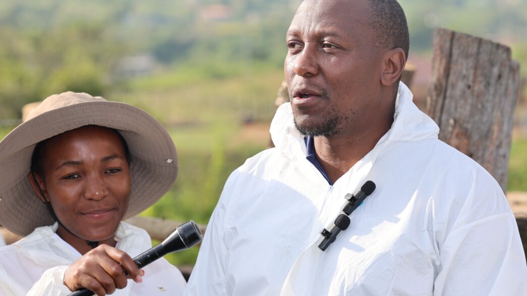 Prime Minister Russell Mmiso Dlamini addresses the gathering at Mzimnene dip tank in the Manzini Region on Wednesday, calling on emaSwati to cooperate with Government in the fight against Foot and Mouth Disease.