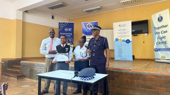 Pupils and teachers from primary and high schools in the Manzini region pictured during the three-day Anti-Crime Club workshop hosted by Manzini Police Station at Mjingo High School from 13 to 15 April 2026.