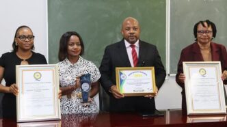 National Psychiatric Referral Hospital management and staff pose with Minister of Health Mduduzi Matsebula during his visit to the facility, where he congratulated them on their Certificate of Recognition for Service of the Year at the 2026 SADC Quality Awards.