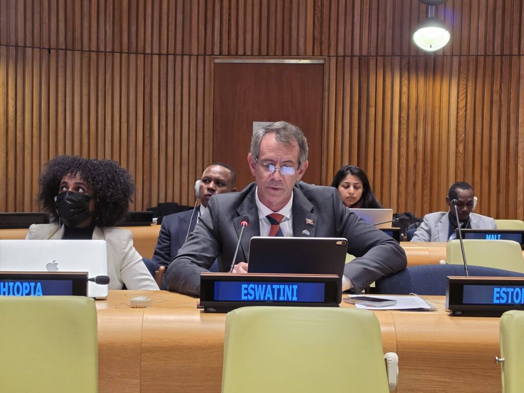 Finance Minister Neal Rijkenberg addresses delegates during the Financing for Development Forum in New York