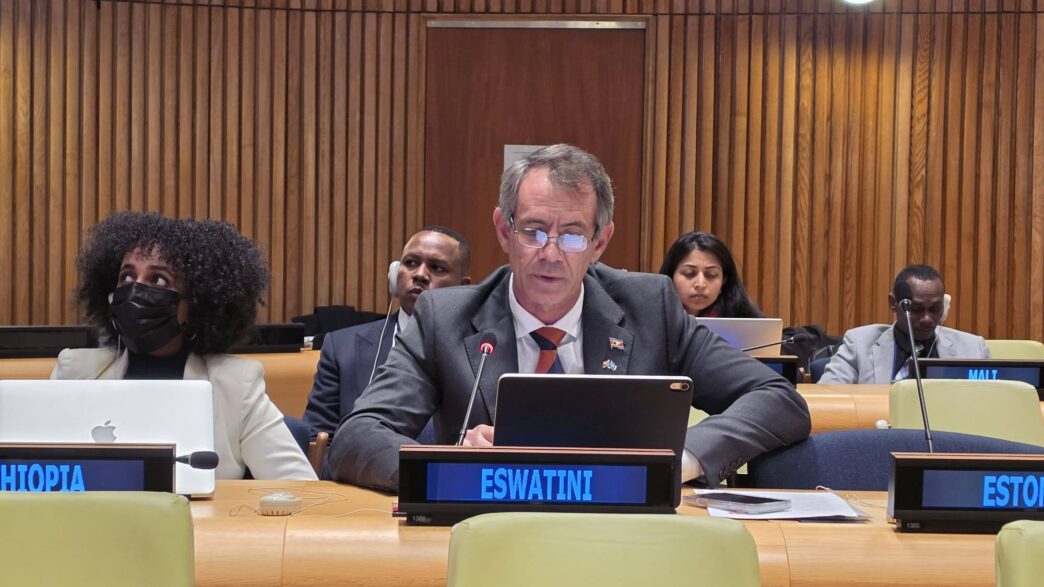 Finance Minister Neal Rijkenberg addresses delegates during the Financing for Development Forum in New York