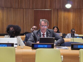 Finance Minister Neal Rijkenberg addresses delegates during the Financing for Development Forum in New York