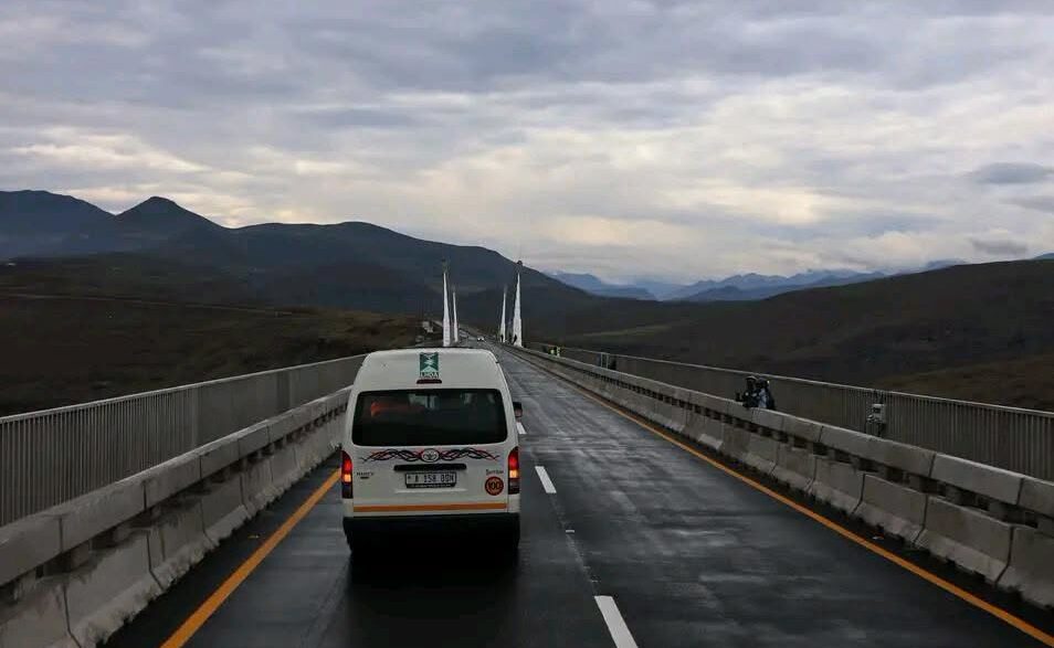 A minibus crosses the Senqu Bridge, a key infrastructure development under the Lesotho Highlands Water Project that is set to be officially opened by King Letsie III and South African President Cyril Ramaphosa on Wednesday. Photo: LENA