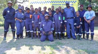 ENFRES fire officers pose with Rising Stars Generations Eswatini students at Mlawula Nature Reserve during a fire safety education session. — Photo: ENFRES
