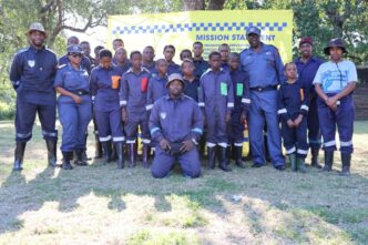 ENFRES fire officers pose with Rising Stars Generations Eswatini students at Mlawula Nature Reserve during a fire safety education session. — Photo: ENFRES