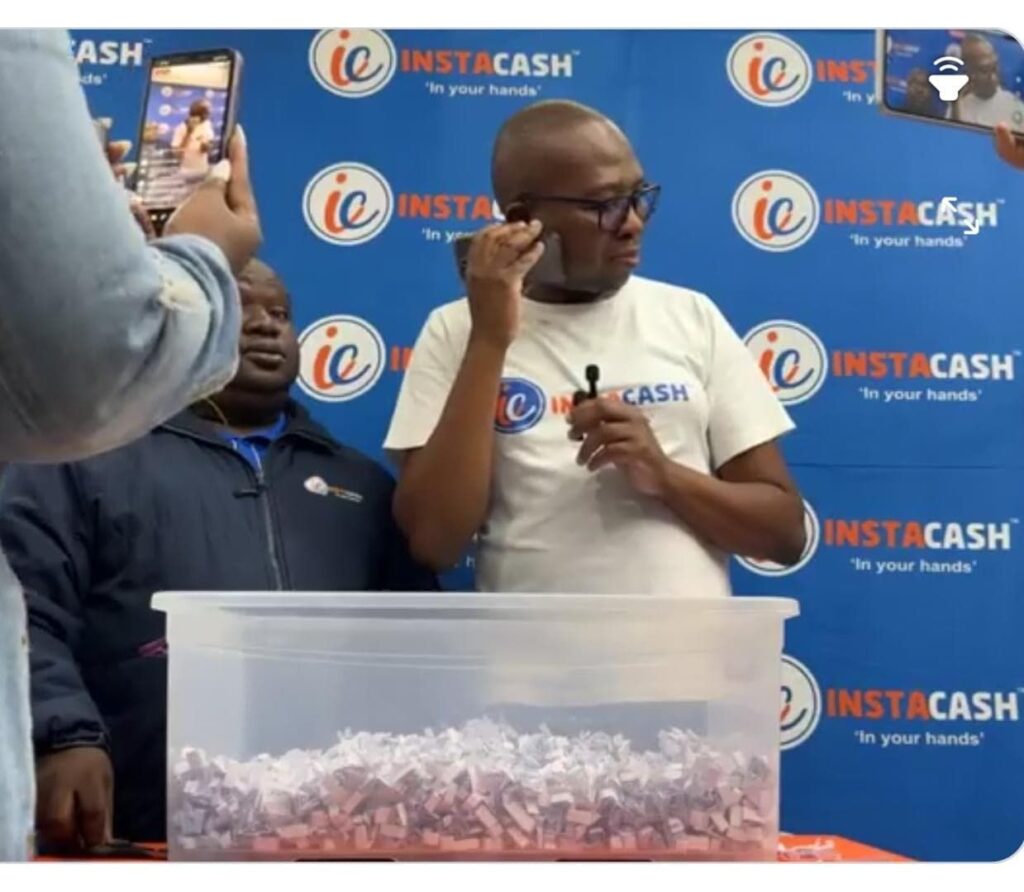 INSTACASH Managing Director Mandla "Cheeks" Nxumalo calls Khombindlela Vilakati live to inform him that he has won the brand-new Toyota Quantum in the inaugural INSTACASH Win-a-Quantum competition on April 22, 2026