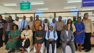 Deputy Minister of Home Affairs and Cultural Heritage Chido Sanyatwe pictured with government officials, border agencies, local community leaders and regional partners during the commissioning of the upgraded Mphoengs Border Post on April 19, 2026