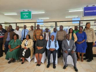 Deputy Minister of Home Affairs and Cultural Heritage Chido Sanyatwe pictured with government officials, border agencies, local community leaders and regional partners during the commissioning of the upgraded Mphoengs Border Post on April 19, 2026