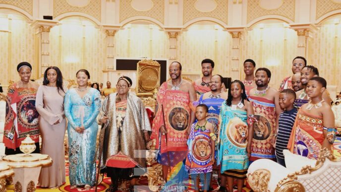A royal family moment: His Majesty King Mswati III and the Queen Mother surrounded by children and grandchildren as the nation celebrates his 58th birthday and four decades of leadership.