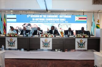 caption for them 00:22 Claude responded: Zimbabwe's Minister of Foreign Affairs and International Trade Prof Amon Murwira and Botswana's Minister of International Relations Dr Phenyo Butale co-chair t… Zimbabwe's Minister of Foreign Affairs and International Trade Prof Amon Murwira and Botswana's Minister of International Relations Dr Phenyo Butale co-chair the ministerial segment of the 5th Session of the Zimbabwe–Botswana Bi-National Commission in Harare on Tuesday.