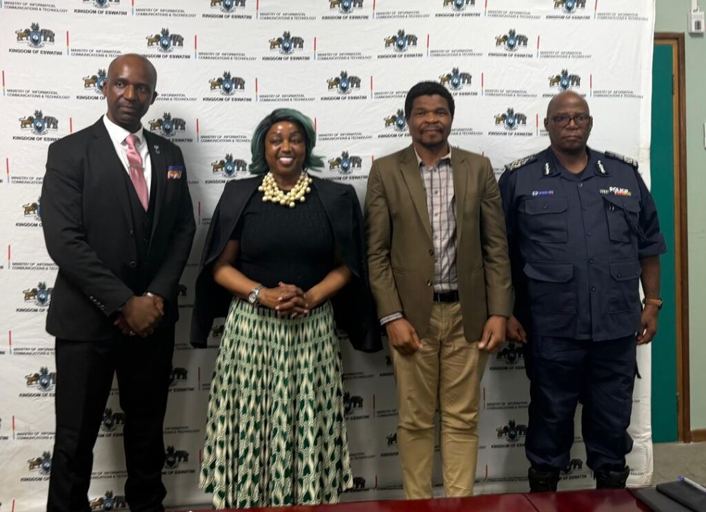 Minister of ICT Savannah Maziya (centre) joins Royal Eswatini Police Service representatives and Dr Jean Paul Muka from Presight, part of the G42 group, for a group photo following a high-level engagement on artificial intelligence and advanced data analytics held in Mbabane. | Photo: Supplied