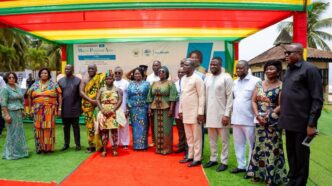 Ghana's Vice President Jane Naana Opoku-Agyemang (centre) joins Minister for Tourism, Culture and Creative Arts, Abla Dzifa Gomashie, and other officials during the launch of Ghana's first Marine Protected Area at Greater Cape Three Points in the Western Region. | Photo: Supplied
