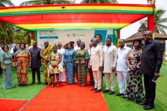 Ghana's Vice President Jane Naana Opoku-Agyemang (centre) joins Minister for Tourism, Culture and Creative Arts, Abla Dzifa Gomashie, and other officials during the launch of Ghana's first Marine Protected Area at Greater Cape Three Points in the Western Region. | Photo: Supplied
