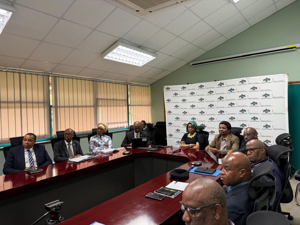 Ministry of ICT officials and Royal Eswatini Police Service representatives engage with Dr Jean Paul Muka from Presight, part of the G42 group, during a high-level session on artificial intelligence and advanced data analytics held in Mbabane. | Photo: Supplied