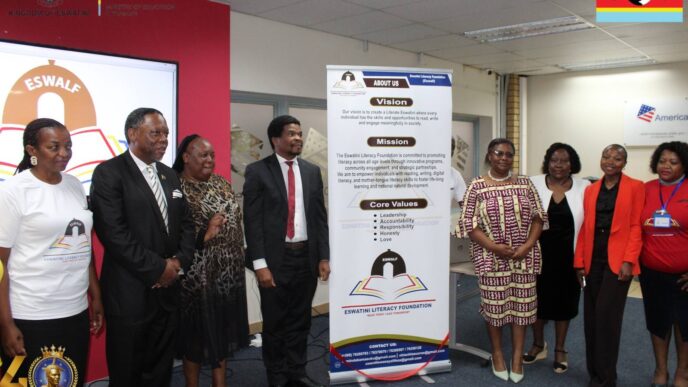 Officials and participants pose for a group photo at the official launch of the Eswatini Literacy Foundation, marking what the Ministry of Education's Principal Secretary Prince Mshishimba