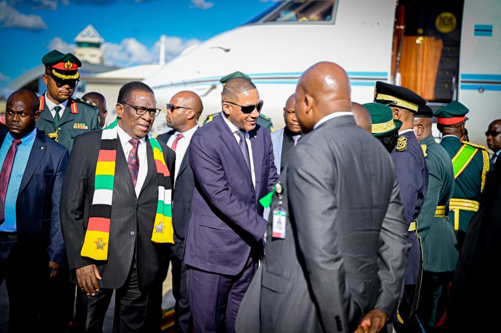 Botswana President Duma Boko and Zimbabwean President Emmerson Mnangagwa meet in Harare during a three-day state visit