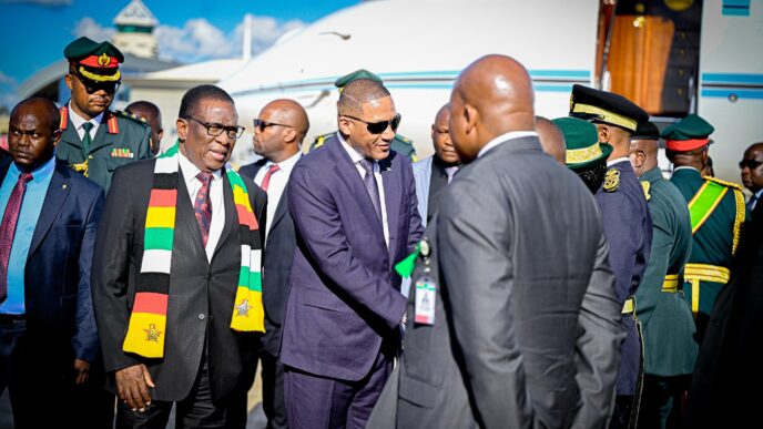 Botswana President Duma Boko and Zimbabwean President Emmerson Mnangagwa meet in Harare during a three-day state visit