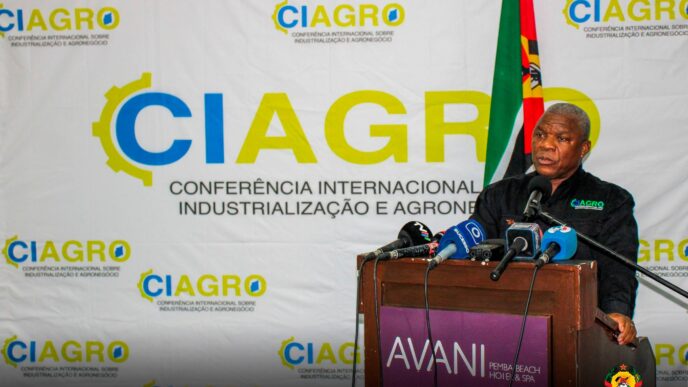 Cabo Delgado Governor Valige Tauabo addresses guests at the official launch of the First International Conference on Industrialisation and Agribusiness in Pemba, Mozambique, on Saturday.