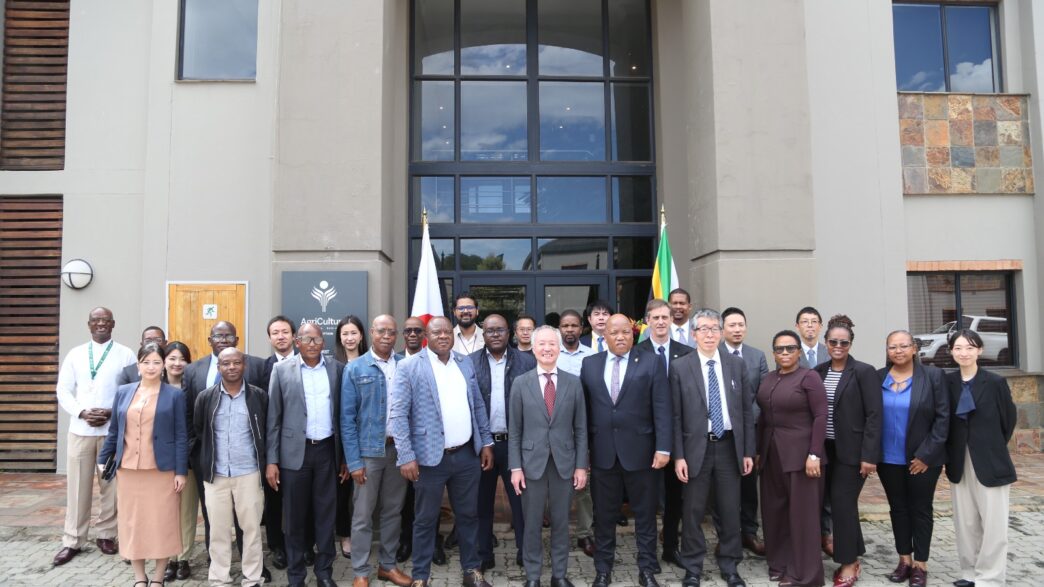 Ambassador Shimizu Fumio, Japan's Vice-Minister for International Affairs Watanabe Yoichi and South Africa's Department of Agriculture Director General Mooketsa Ramasodi pictured with delegates from both countries' public and private sectors at the Japanese Embassy in Pretoria during the inaugural Joint Agriculture Working Committee meeting on 20 April 2025.