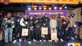 MCO Jamrock, Emagagu and JD pose after being crowned the top three at the MTN Bushfire Firefly Finale at House on Fire, securing their spots on the Bushfire stage from May 29 to 31.