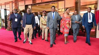 Zambian President Hakainde Hichilema, Inyatsi Group Holdings executive chairman Michelo Shakantu and Eswatini's Minister of Natural Resources and Energy, HRH Prince Lonkhokhela, tour the International Convention Centre in Ezulwini on April 26, 2026. Photo: State House Media