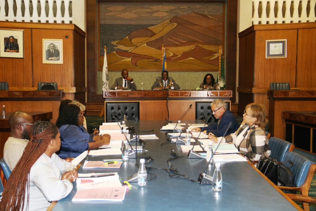 Walvis Bay Mayor Johannes Shimbilinga addresses councillors at the Ordinary Council Meeting on 28 April 2026. Photo: Municipality of Walvis Bay