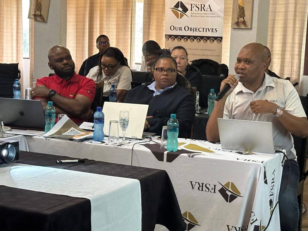 FSRA Chief Executive Officer Ncamiso Ntshalintshali and General Manager for Supervision Mbongeni Nkambule address members of the media at Nkonyeni Golf Estate. Photo by Eswatini TV
