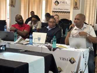FSRA Chief Executive Officer Ncamiso Ntshalintshali and General Manager for Supervision Mbongeni Nkambule address members of the media at Nkonyeni Golf Estate. Photo by Eswatini TV