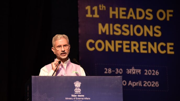External Affairs Minister S Jaishankar addresses India's High Commissioners, Ambassadors and senior Ministry of External Affairs officials at the 11th Heads of Missions Conference in New Delhi. Photo MEA India