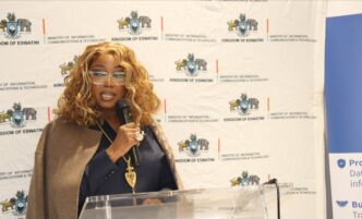 Minister of Information, Communication and Technology Savannah Maziya addresses delegates at the First National Stakeholder Workshop on the National Data Policy held at the Hilton in Mbabane