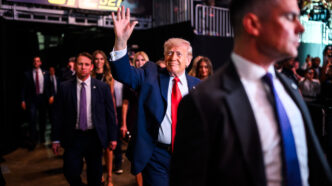President Donald J. Trump arrives at UFC 327 and greets supporters during the high profile mixed martial arts event.
