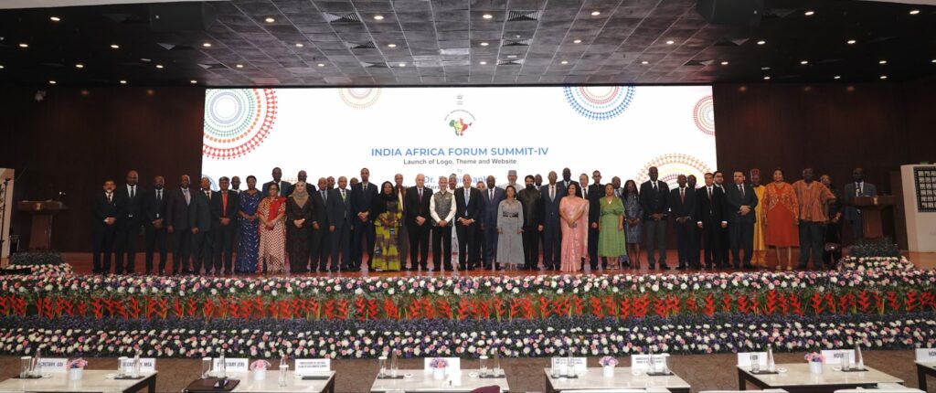 African ambassadors and representatives join Indian External Affairs Minister Dr S. Jaishankar at the launch of the logo, theme and website of the fourth India-Africa Forum Summit in New Delhi on April 23, 2026.